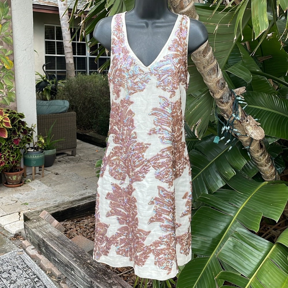 Linen blend sequin sheath